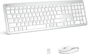 Iclever GK08 Wireless Keyboard and Mouse - Rechargeable Keyboard Ergonomic Quiet Full Size Design with Number Pad, 2.4G Stable Connection Slim White Keyboard and Mouse for Windows Mac OS Computer
