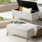 Oikiture Storage Ottoman Blanket Box Chest Toy Foot Stool LARGE Polyester Beige