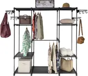 8-Tier Wire Shelving Garment Rack with Hanging Rods and Storage