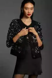$148 By Anthropologie Sequin Jacket size XS new nwt black color