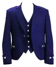 Mens Navy Blue Argyle Kilt Jacket And Vest Scottish Highland Wedding Kilt Jacket