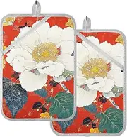 Pot Holders for Kitchen Heat Resistant Flower and White Potholders for Kitchens with Pockets Hot Pot Holders for Kitchen Oven Mitts 2 Pack