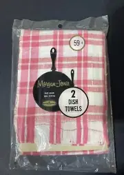 Vintage Dish Towels Kitchen Towels Nip Pink Gingham Set Of 2 Fringe