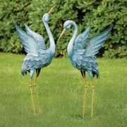 Set of 2 Blue Heron Metal Garden Statues Sculpture Outdoor Pond Patio Yard Decor