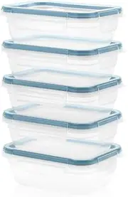 [Snapware] Total Solution 10pc Rectangle Plastic Food Storage Container Value Set, 10pcs (5 x 3 Cup [710ml] containers with 5 x tab Locking lids), Opaque