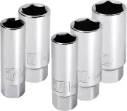 3/8-Inch Drive Spark Plug Socket Set, 6 Point, Deep Thin Wall, 5 Piece Metric an