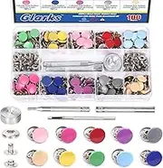 Glarks 100Sets Metal Snap Fastener Kit with 4Pcs Fixing Tools, 10 Colors Leather Snap Buttons Press Stud Installation Tools Set for DIY Clothing Bags Canvas Leather Sewing Crafting
