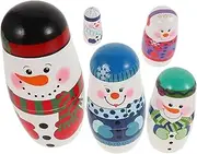 GARVALON Snowman Russian Nesting Dolls 5 Layer Wooden Toys for Children's Christmas Decor