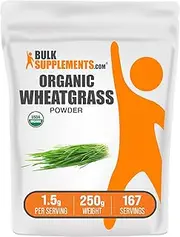 BulkSupplements.com Organic Wheatgrass Powder - Superfood Supplement, Green Powder - Vegan & Gluten Free, 1.5g per Serving, 250g (8.8 oz) (Pack of 1)