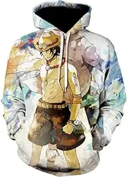 [UYBAG] Boys' Hoodie Monkey D. Luffy Printed Cartoon Pullover Kids One Piece Long Sleeve Jumper Unisex Anime Sweatshirt Winter Hooded Tops