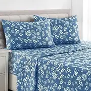Lux Decor Collection Bedsheet Set - Brushed Microfiber 1800 Thread Count Bedding - Wrinkle, Stain and Fade Resistant - Hypoallergenic Luxury Floral Sheets- 4 Piece (King Size, Floral Navy Bllue)