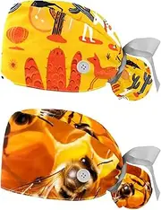 [YTYVAGT] 2-Pc,Nurse Scrub Caps,Scrub Hats with Buttons and Cotton Sweatband,Animal Cartoon Camel Owl