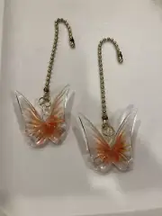 BUTTERFLY BUTTERFLIES ORANGE BURST ART GLASS CEILING FAN LIGHT SWITCH PULL PAIR