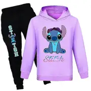 9-14 Years Kids Teens Boys Girls Lilo And Stitch Hoodie+pants Tracksuit Set Sports Outfits Gifts Purple 9-10 Years