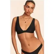 Black Plunge Triangle Seam Detail Bikini Top, Black