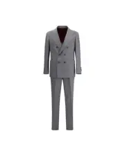Brunello Cucinelli Gray Linen Double Breasted Suit Men Suits & Blazers