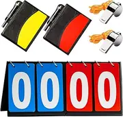 Waltool 11Pcs Soccer Referee Kit, 4-Digital Scoreboard Score Keeper, Metal Referee Whistles with Lanyard, Warning Referee Red and Yellow Cards with Wallet Score Sheets for Coaches, Referees