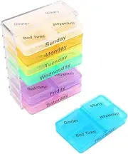 Pill Organizer 4 Compartment Pill Box 7 Day Dispenser Am PM Storage Pill Box Container Tablet Sorter Medicine Case Organizer