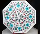18" Marble Side Corner Table Top Floral Semi Precious Stones Inlay art Work