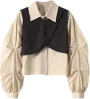[Generic] Women Korean Casual Long Sleeve Patchwork Tops+Solid Long Pants Two Pieces Sets Clothing