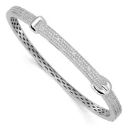 Sterling Silver Brilliant Embers Rhodium-Plated 202 Stone Micro Pav Cz Buckle Hinged Bangle