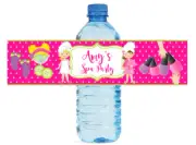 Spa Party Theme Kids Birthday Party Water Bottle label, self stick, easy to use
