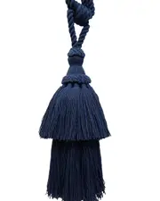 PAIR Natural Cotton Curtain Tie Back with tassel - NAVY 24 cm