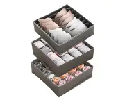 AussieBazaar 3 Pack Bra Socks Underwear Organizer Foldable Closet Organizer Drawer Divider-Gray
