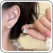 [Xduargs] Boho Crystal Rabbit Earrings Cute Tiny Rabbit Stud Earrings Vintage Small Bunny Rabbit Earrings Shiny Cz Paved Bunny Earrings Jewelry for Women, Zinc, No Gemstone