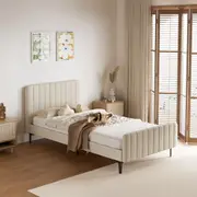 219x116 Oikiture Bed Frame King Single Size Beige Velvet ROYO
