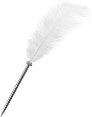 Feather Pen Black Ink Ballpoint Pen Wedding Signing Pen for Wedding Bridal(White)