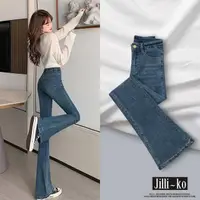 在飛比找momo購物網優惠-【JILLI-KO】微喇叭彈力牛仔褲女顯瘦顯高修身中大尺碼-