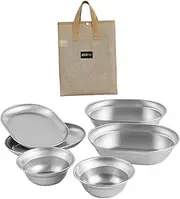 Abbraccia Stainless Steel Plates and Bowls Camping Cookware Set Lightweight Salad Bowl 6X Camping Mess Set for Camp Family Beach Picnic
