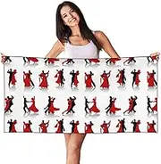 SAAKE Ballroom Dance Print Bath Towels Soft Skin Velvet Beach Towel Oversized Adults Quick Dry Lightweight