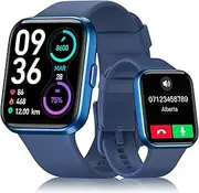 Smart Watch for Women Men, Smart Watch (Answer/Make Call),1.8" Full Touch Alexa Built-in Fitness Watch with Sleep/Stress Monitor, IP68 Waterproof Smartwatch for Android iOS (Blue)