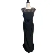 NWT R&M Richards Black Jersey Sequin Lace Formal Dress Slimming Size 12P