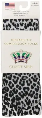 Celeste Stein Therapeutic Compression Socks, Black Grey Spots, 8-15 mmhg, 1-Pair