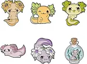 [AOTEMAN] Cartoon Axolotl Enamel Pins Ocean Creatures Flowers Enamel Brooches Cute Animals Alloy Badge for Backpack Decorative Jewellery Gift, Metal
