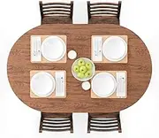 UMINEUX Oval Fitted Vinyl Tablecloth with Elastic Edged & Flannel Backing, Waterproof Wipeable Oval Table Cover - Fits Tables up to 42"X68" (Dark Wood)