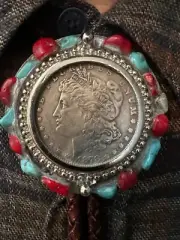 Navajo Style Bolo Tie With Replica 1878 Morgan Silver Dollar Vintage Look