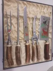 Solingen Germany Carving Set Stag With Etched Blades