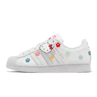 【adidas 愛迪達】休閒鞋 Superstar J 大童 女鞋 白 粉紅 HELLO KITTY 貝殼頭 愛迪達(ID7279)