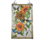 33" Tiffany style stained glass sunflowers and birds window panel suncatcher