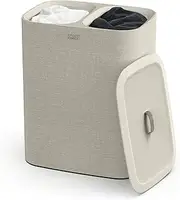 Joseph Joseph Tota 90-litre Laundry Separation Basket with lid, 2 Removable Washing Bags with Handles, Ecru