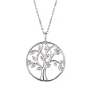 0.11 Carat Natural Diamond Tree Necklace Pendant 14K White Gold G SI 18 inches