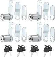 uxcell 1-1/8" Cam Lock with Keys, 4 Pack Zinc Alloy Keyed Different Cabinet Cam Lock Set RV Storage Lock for File Drawer Mailbox Toolbox, Silver Tone