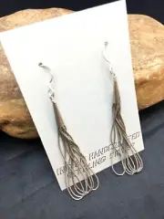 Native American Sterling Silver Chandelier Dangle Heishi Earrings 2" 08982