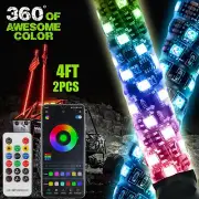 2x 4FT Lighted Spiral LED Whip Antenna Bluetooth Remote For ATV Polaris RZR UTV