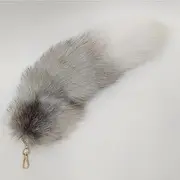 [Hoarine] Fluffy Fox Tail Keychain 40cm 15.75 Inch Large Plush Silver Blue Fox Tail Handbag Accessories for Halloween Cosplay