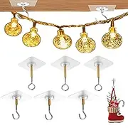 6 Pack Adhesive Ceiling Hooks, Outdoor No Drill Heavy Duty Hooks for Hanging Plants, Lights, Curtain Strips, Balloon Arch